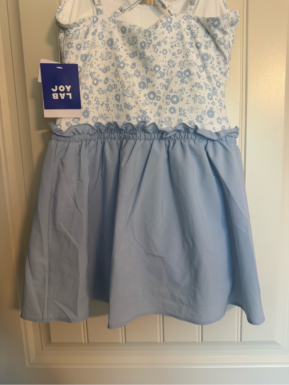 JoyLab Light Blue Floral Mini Dress with Drawstring Waist - Picture 6 of 7